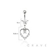 316L SURGICAL STEEL CZ HEART WITH MULTI CZ HEART DANGLE BELLY BUTTON NAVEL RING 